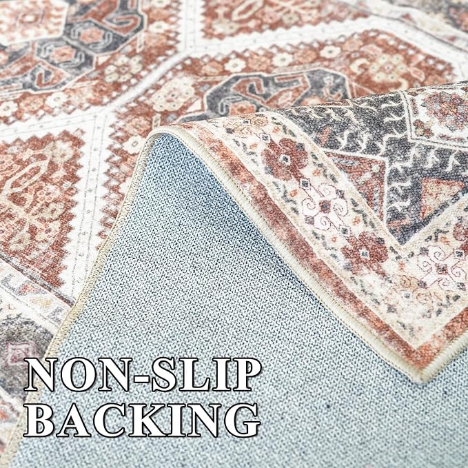 Large Rugs for Living Room: 10x14 Area Rugs Farmhouse Indoor Machine Washable Rug Non-Slip with Rubber Backed Oriental Carpets 10x14 Brick