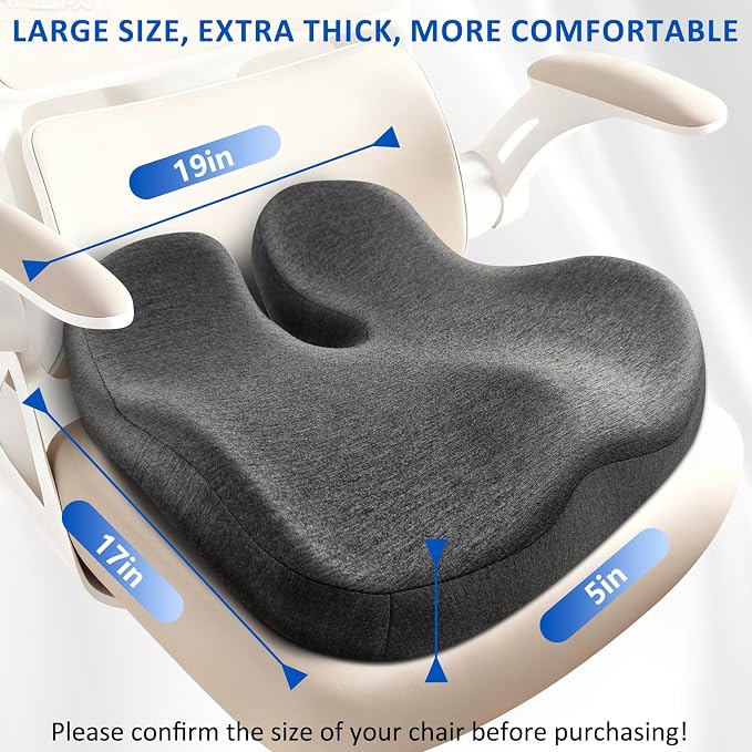Thickened Seat Cushions for Office Chairs,Ergonomic Memory Foam seat Cushion，Sciatica Pain Relief Pillow for Long Sitting，Coccyx Cushion for Tailbone Pain,Office,Car,Pregnancy,Wheelchair