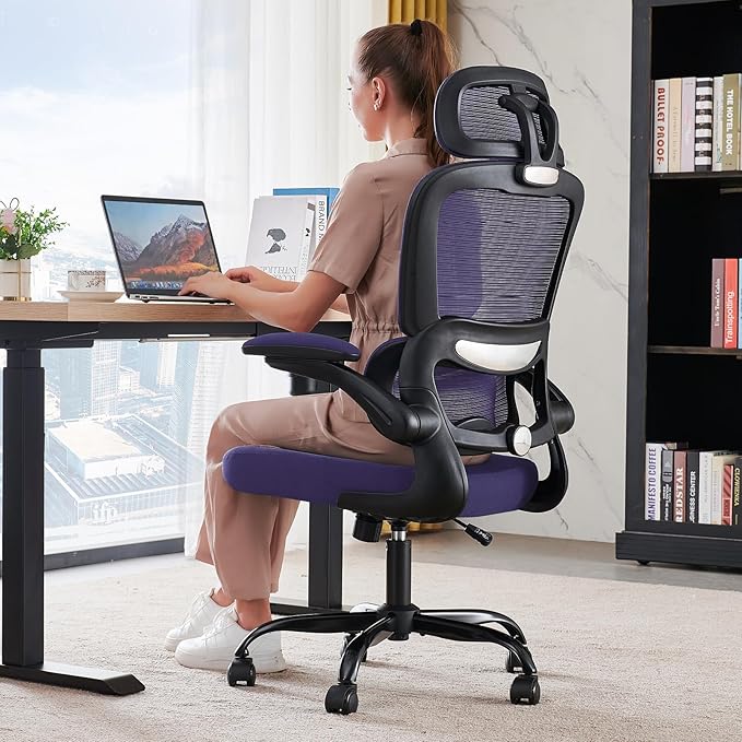 TRALT Office Chair Ergonomic Desk Chair, 330 LBS Home Mesh Office Desk Chairs with Wheels, Comfortable Gaming Chairs (Violet)