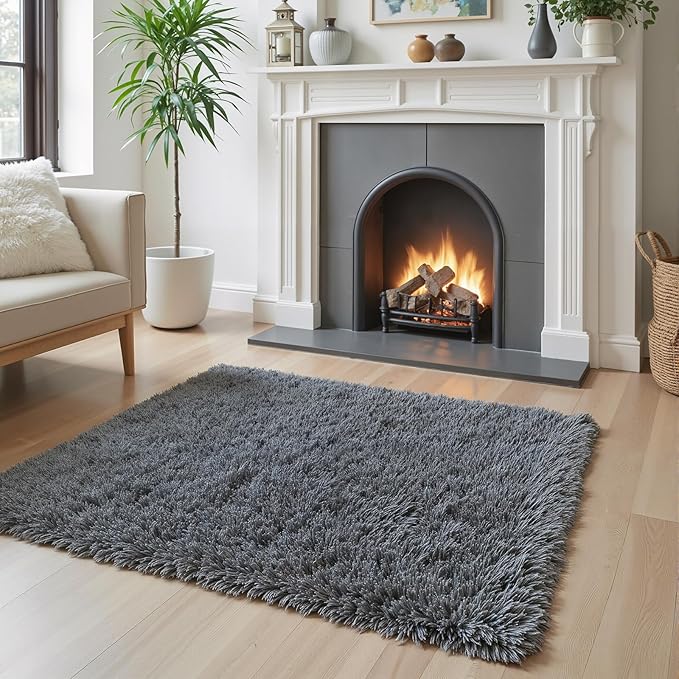 Small Rug Throw Rugs for Bedroom, Mini Area Rug, Fluffy Grey Carpet, Affordable Door Entryway Indoor Inside Front Entrance Dog 2x3 Mat, Home Decor Aesthetic(2 x 3, Dark Grey)