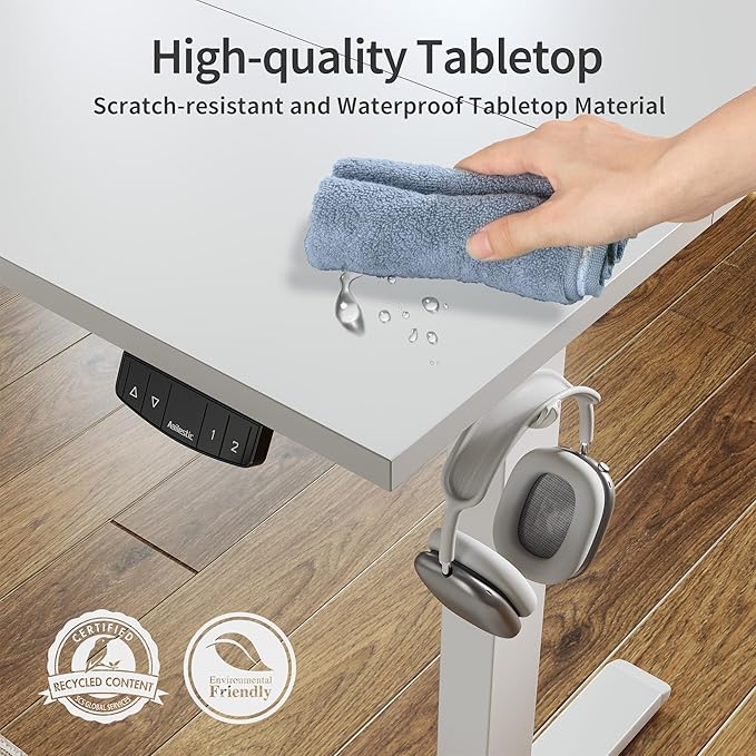 Agilestic Electric Standing Desk, 40 x 24 Inches Height Adjustable Desk, Sit Stand up for Work Office Home, Ergonomic Rising Computer Table with Memory Preset, White