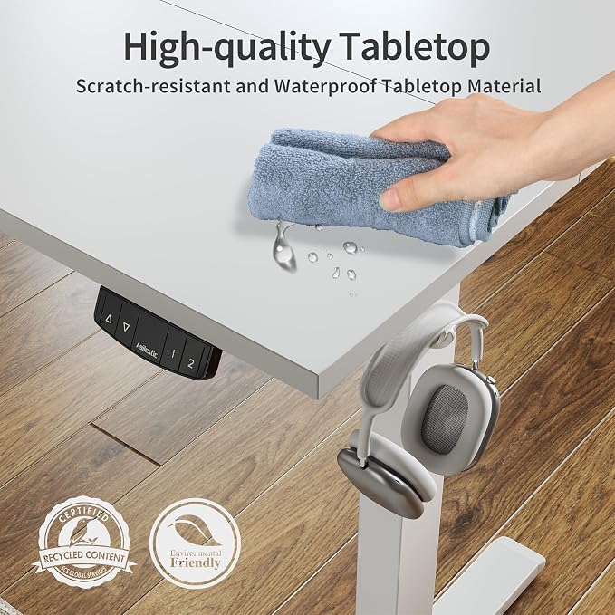 Agilestic Electric Standing Desk, 60 x 24 Inches Height Adjustable Desk, Sit Stand up for Work Office Home, Ergonomic Rising Computer Table with Memory Preset, White