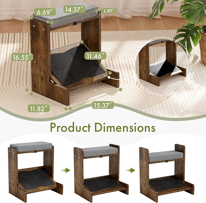 Adjustable Double Step Foot Rest Under Desk, Wooden Foot Stool for Office & Home with Cushioned Layers, Ergonomic Footrest for Desk, Leg Rest for Comfortable Sitting