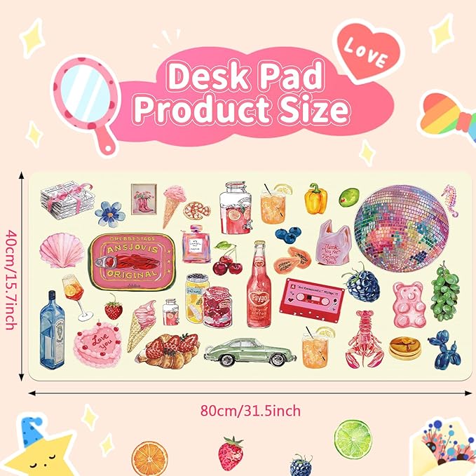 Cute Girly Desk Mat, Birthday Gifts for Women, PU Leather Desk Pad, Waterproof Computer Desk Protector Large Mouse Pad for School Office Home 31.5" x 15.7"