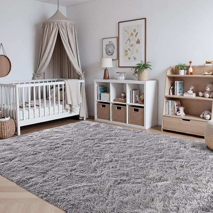 Zentavio Area Rugs for Living Room Grey Rugs for Bedroom Large 5x8 Carpet Fluffy Furry Soft Shag Aesthetic Plush High Pile Gray Throw Rug for Nursery Kids Room Dorm