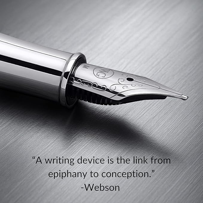 ‘The Weaver’ Black Luxury Executive Fountain Pen, Polished Lacquer and Chrome, Stainless Steel Nib, Easy Refill Ink Piston Converter, Smudge Free, No Bleed, Fits Our Instant Insert Ink Cartridges