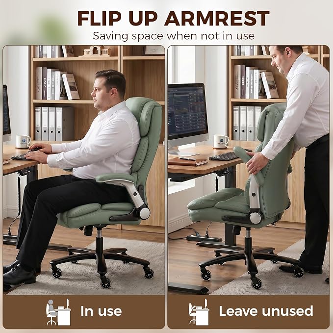HOMCOM 400 Lbs Heavy Duty Office Chair with Adjustable Lumbar Support Green | Inflatable Adjustable Lumbar Support, 400 Lbs Heavy Duty High Back Desk Chair, Pet-Friendly Fabric, 4-Level Gas Lift