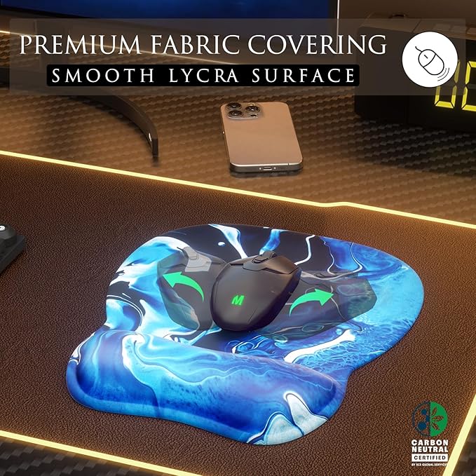 MROCO Ergonomic Mouse Pad with Gel Wrist Rest, Smooth Wrist Support Surface, Non-Slip PU Base for Pain Relief, Comfortable Mousepad for Computer, Laptop, Office & Home, 9.4 x 8.1 in, Blue Waves