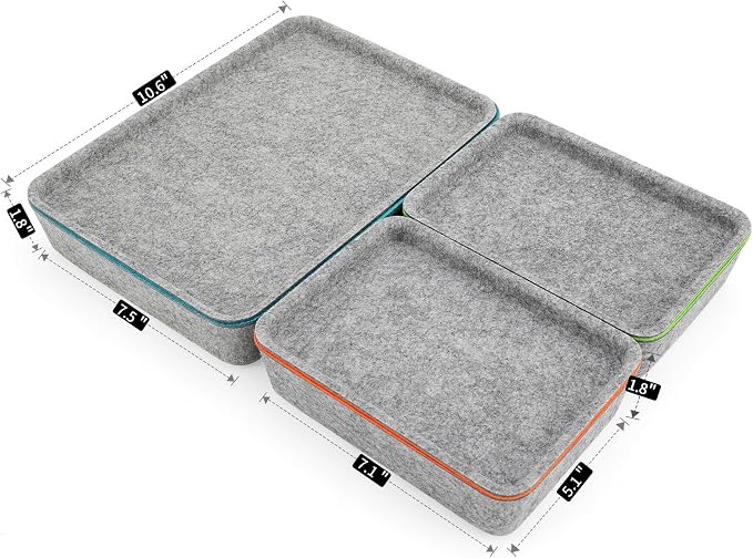 3-Piece Stackable Lidded Felt Desk Drawer Organizer Tray Multi-Color