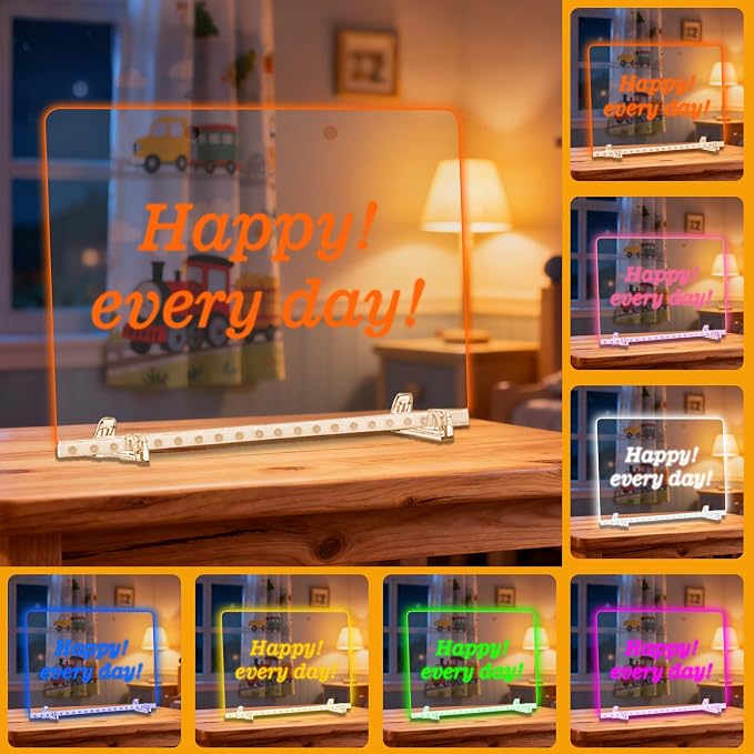 LED Note Board with 7-Color Light Modes, 13.7"X10" 7 Colors Acrylic Dry Erase Boards with Light, Include Adapter, Hanging Chain, Led Drawing Board for Kids Christmas & Birthday Gifts for Girls Boys