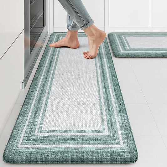 KIMODE Anti Fatigue Kitchen Mats,Farmhouse Kitchen Rugs Non Slip Rubber Backing,Waterproof Kitchen Mat for Floor,Green Laundry Room Rug,Cushioned Standing Desk Mat for Kitchen Decor,Bathroom Sink
