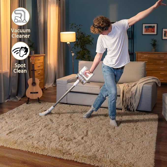 HOMORE Light Tan Rugs for Living Room, Shag Rug 5x7 Fluffy Area Rug for Bedroom, Modern Non Slip Carpet for Liivng Room, Cute Rugs and Carpets for Kids Nursery Home Dorm Decor