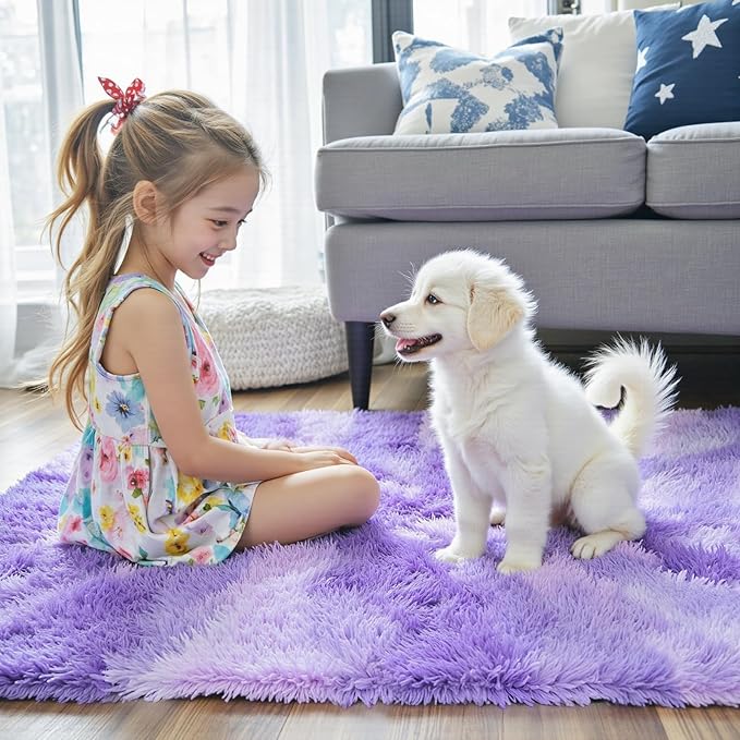 Rugs for Living Room 5x8, Alfombras para Salas Shag Large Plush Soft Area Rug, Shaggy Carpets for Bedroom,Boys Girls Home Decor Aesthetic(Purple Starry, 5x8 Feet)