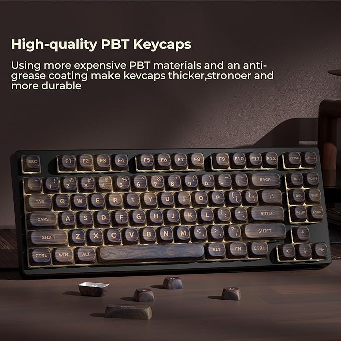 OHY MOA Profile Wood Grain Keycaps,XVX PBT Keycaps 130pcs Retro Keycap Set for Mechanical Keyboard 61/64/75/84/87/104/108 Layout with Key Puller, Walnut Textures