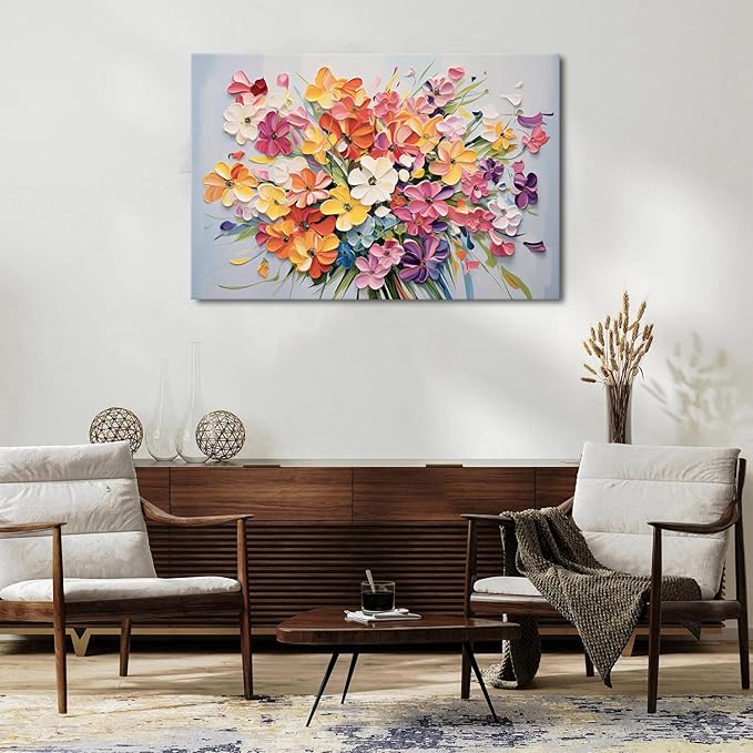 Colorful Floral Wall Art Watercolor Daisy Flower Picture Wall Decor for Living Room Nature Poppies Bouquet Painting Canvas Prints Large Aesthetic Wildflower Poster Artwork Bedroom Decorations 32x48”