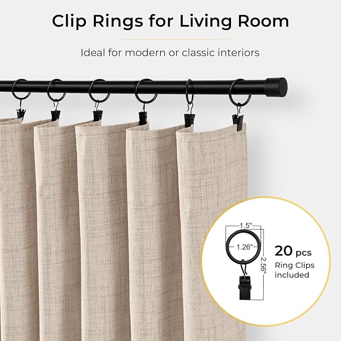 INOVADAY 100% Blackout Curtains for Bedroom, Oatmeal Black Out Curtains 72 Inch Long, Clip Rings Linen Blackout Drapes, Thermal Insulated Room Darkening for Living Room, 2 Panels - W50xL72