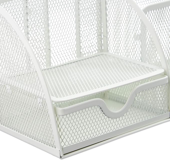 Relaxdays Desk Organiser, Modern Look, Metal Mesh, Total Dimensions: H x W x D: 13 x 28 x 14 cm, White