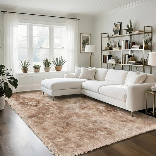 yongyangjuxin Fluffy Rug Shag Area Rug, Mottling Beige 6x9 Area Rugs for Living Room, Large Shag Area Rugs for Bedroom Room Home Decor, Upgrade Anti-Skid Rectangular Fuzzy Rugs