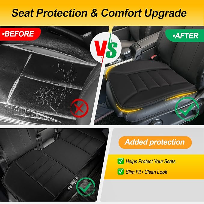 kingphenix 3-Piece Memory Foam Car Seat Cushion Set for Driving Comfort | 2 Front Seat Cushions and 1 Rear Bench Pad, 1.2-Inch Memory Foam, Non-Slip Bottom for Sedan, SUV, Truck and Van, Black