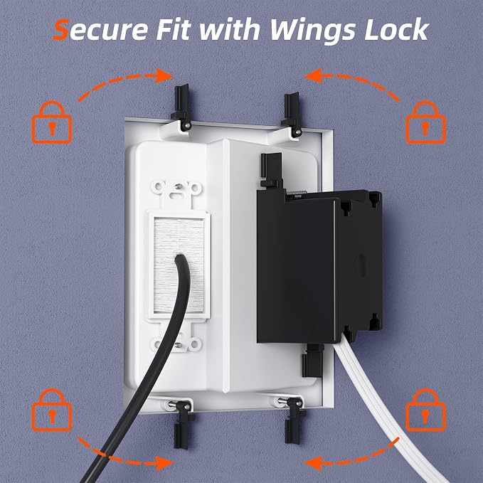 in Wall Cable Management Kit with Brush Wall Plate TV Wire Hider for Wall 2AC+USB-a+USB-c Recessed tv Outlet Box 9.8ft Cord for Home Theater Systems Gaming Vonsoles Nightstands Office Spaces