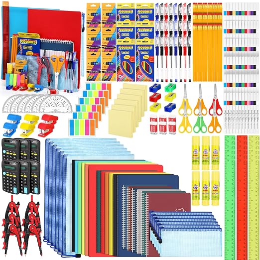 SATINIOR 6 Set Back to School Student Supplies Bulk Set Middle High College Student Supplies Essentials with Folders Notebooks Pens Calculator for Gift Donation