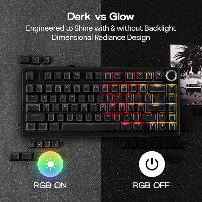 EPOMAKER Glintrix PBT Shine Through Keycaps, Arris & Keys Backlit, Double Shot, Cherry Profile, 60/75/96/Full Size, Custom Keyboard Keycaps Set for Mechanical Gaming Keyboard (Black)