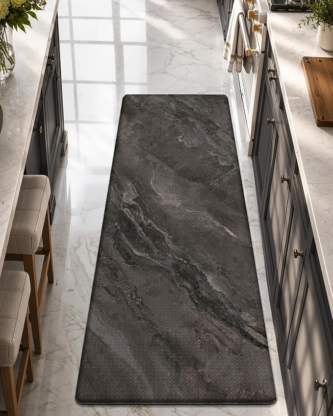 Color&Geometry Kitchen Mats for Floor 24x59 Black Marble Design | Non Slip Kitchen Rug, Easy Clean, Oil/Water Proof, 0.4in Anti Fatigue Standing Mat For Sink/Laundry/Office, Home Decor, Wide