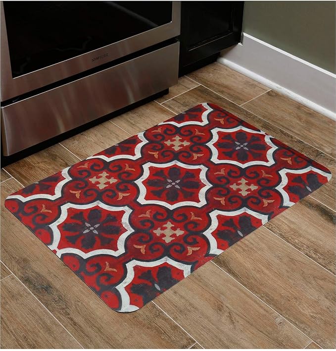 J&V TEXTILES Anti Fatigue Cushioned Comfort Mat, Ergonomically Durable, Supportive, Padded, Thick and Washable, Stain-Resistant, Kitchen, Garage, Office Standing Desk Mats (Marrakesh)