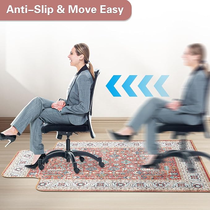 46" X 60" Office Chair Mat for Hardwood and Tile Floors, Under Desk Chair Mat for Carpet Protector Rolling Computer Chairs, Machine Washable Non-Slip Area Rug, Red Brown