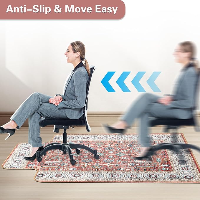 36" X 48" Office Chair Mat for Hardwood and Tile Floors, Under Desk Chair Mat for Carpet Protector Rolling Computer Chairs, Machine Washable Non-Slip Area Rug, Red Brown