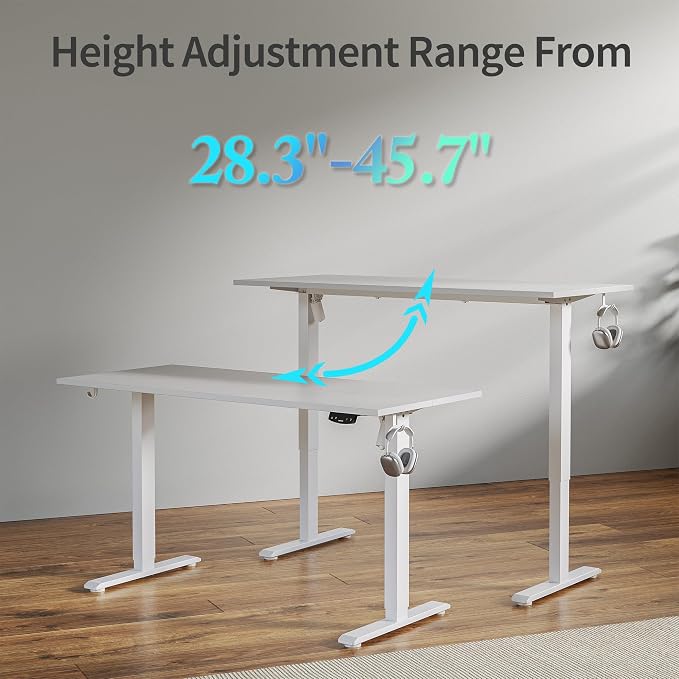 Agilestic Electric Standing Desk, 60 x 24 Inches Height Adjustable Desk, Sit Stand up for Work Office Home, Ergonomic Rising Computer Table with Memory Preset, White