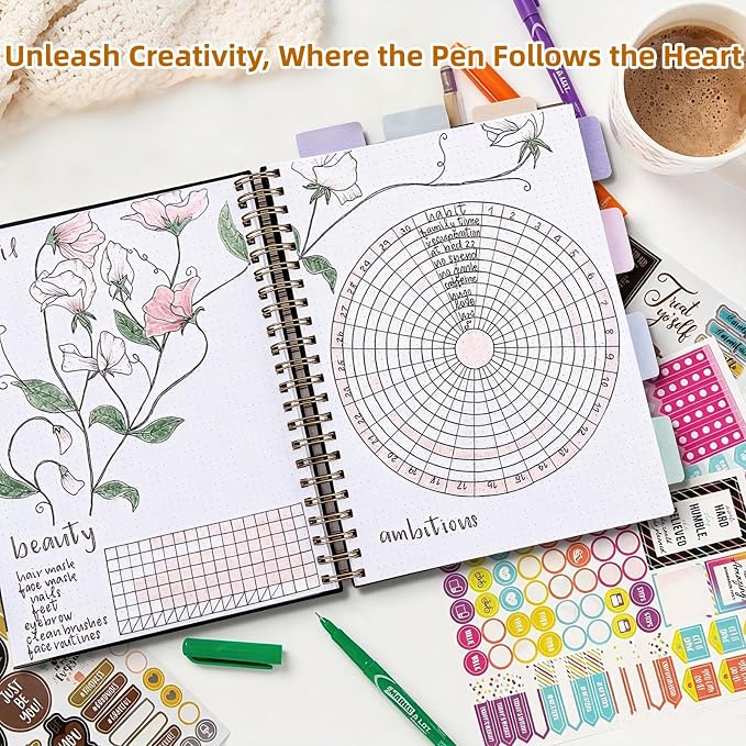 Spiral Notebook Bullet Dotted Journal, 300 Pages Thick No Bleed Paper Hardcover Journaling Notebooks, Leather Dot Grid Notebook for Planning, Lay Flat Large Notebook for Women Men, A5 Notebook, Purple