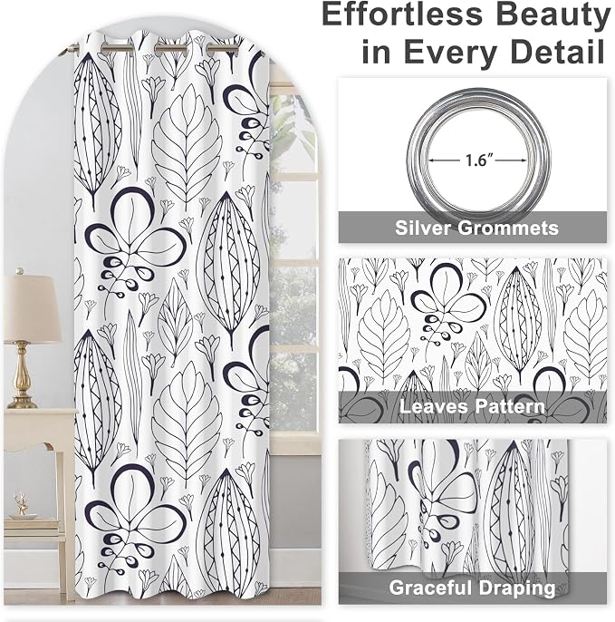 White and Brown Blackout Curtains 84 Inch Length 2 Panels Set, Printed Thermal Insulated Drapes Noise Reduction Room Darkening Grommet Blackout Curtains for Bedroom Living Room Window Treatments