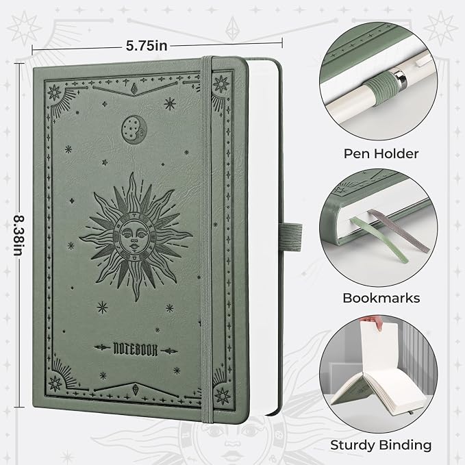 EMSHOI Graph Paper Notebook, 320 Pages, 100gsm Thick Paper, A5 PU Leather Hardcover, 5mm Grid Notebook for Work School Math Engineering Writing Graphing, Small 5.75"x8.38", Green