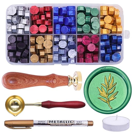 SWANGSA Wax Seal Kit, Olive Branch Wax Seal Stamp with 200pcs Sealing Beads, Great for Embellishment of Wedding Invitations, Packages, Gift Wraps