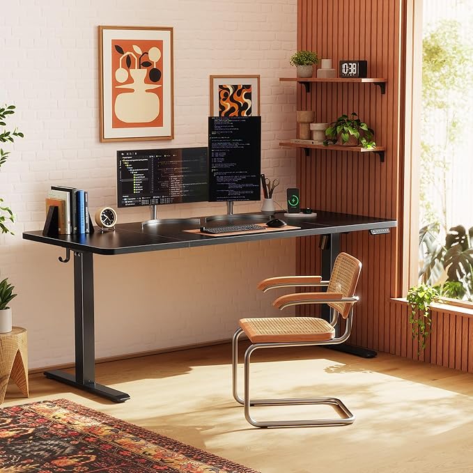 Huuger 63 X 24 Inch Electric Standing Desk with Power Outlets and USB-C Port, Height Adjustable Desk, Sit Stand Desk for Home Office, Computer & Gaming Desk with 4 Presets, Stable Steel Frame, Black