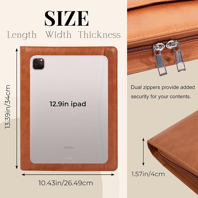 Calfinder Leather Padfolio with Zipper,Portfolio Binder, Padfolio for Women and Men,Business Portfolio for Ipad,Resume,Notebook, Professional Portfolio Organizer, Graduation Gifts