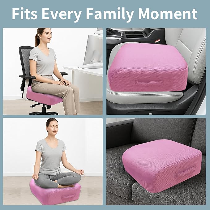 6" Extra Thick Memory Foam Office Chair Cushion – 2-Layer Booster Seat for Back & Tailbone Pain Relief, 18 x 16 x 6in Non-Slip Cushion with Carry Handle for Wheelchair, Car, and Airplane