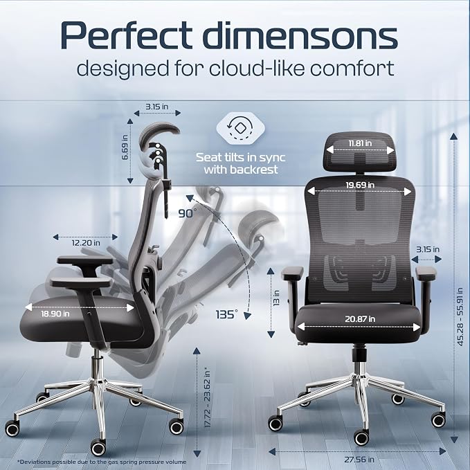 BrightSeat Ergonomic Office Chair Comfy [#1 in Tests] Swivel Chair | Ergonomic Chair with Breathable Mesh Back | Computer Chair with wheels | Home Office Desk Chair with 2D Headrest | For 330lbs