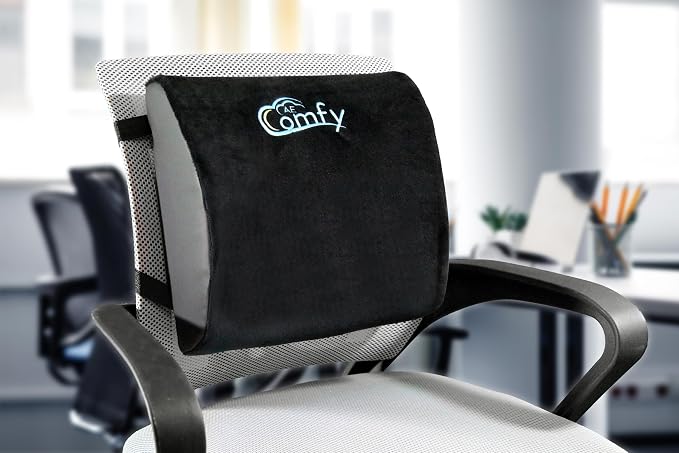 Premium AE Comfy Lumbar Support Pillow – Memory Foam Back Cushion for Office Chair, Car, or Gaming Chair – Ergonomic Lower Back Support for Pain Relief with Adjustable Removable Straps