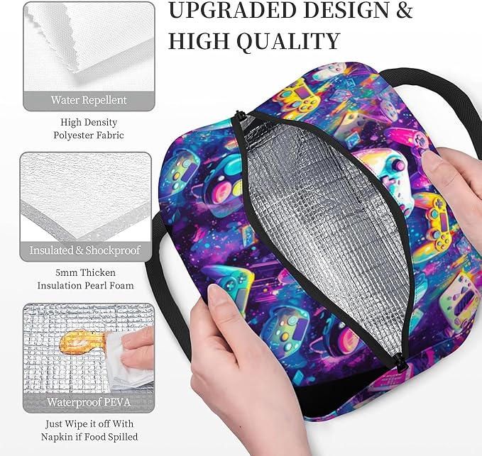 Personalized Gamer Player Kids Backpack for Boys-Custom School Backpack and Lunch Box Set with Name-Back to School Supplies for Preschool Elementary Kindergarten-Cool Colorful Casual Bookbag Schoolbag