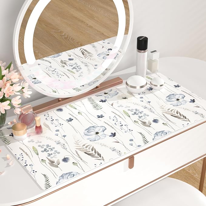 QiyI Large Mouse Pad for Desk, Floral Desk Mat for Desktop, Women Girls Office Décor Desk Accessories, PU Leather Waterproof Gaming Mousepad, Watercolor Flowers Desk Pad Computer Mat, 31.5" x 15.7"