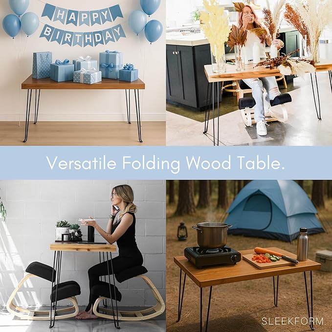 Sleekform Wooden Folding Desk - Lightweight Small Portable Writing Table, Foldable Table, Desk for Small Bedroom Spaces and Home Office - No Assembly Required
