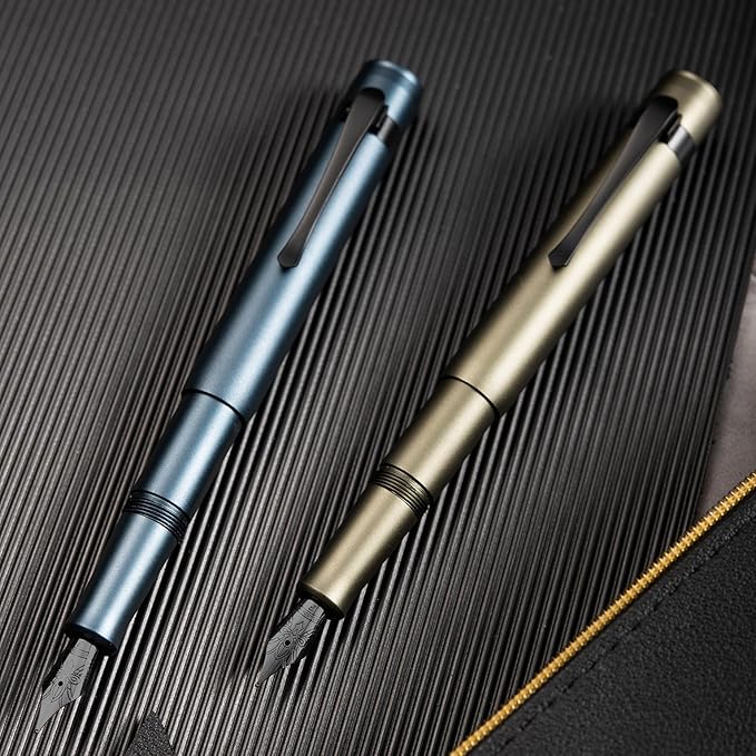 HONG DIAN M2 Black Forest Mini Fountain Pen, Extra Fine Soft Nib & Sleek Shape Aluminium Short Pocket Travel Pen (Midnight Blue)