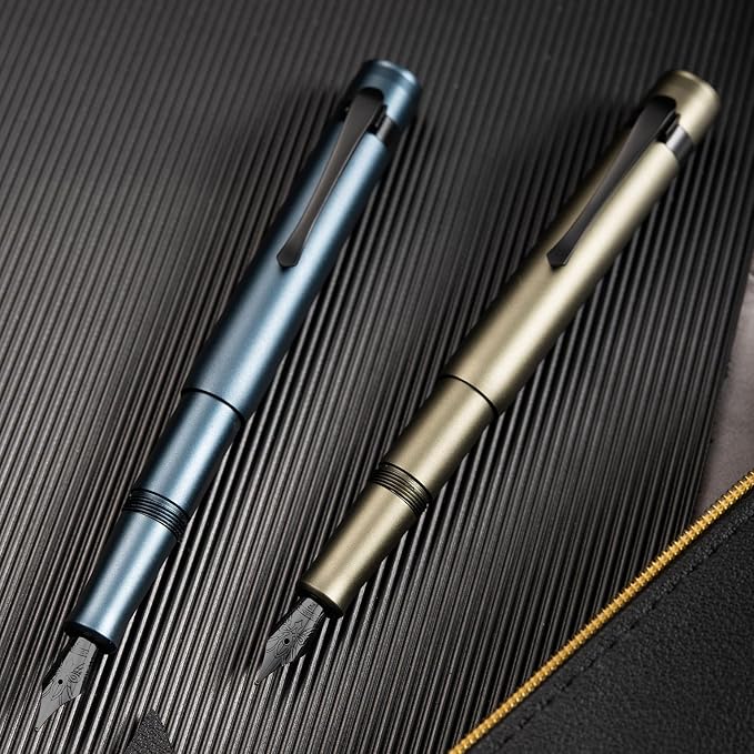 HONG DIAN M2 Black Forest Mini Fountain Pen, Medium Soft Nib & Sleek Shape Aluminium Short Pocket Travel Pen (Midnight Blue)