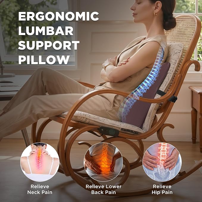 Dual-Layer Memory Foam Lumbar Support Pillow for Recliner, Coffee | Back Support Cushion with Adjustable Strap & Washable Cover, Ergonomic Lumbar Pillow for Elderly Back Pain Relief Couch Sofa