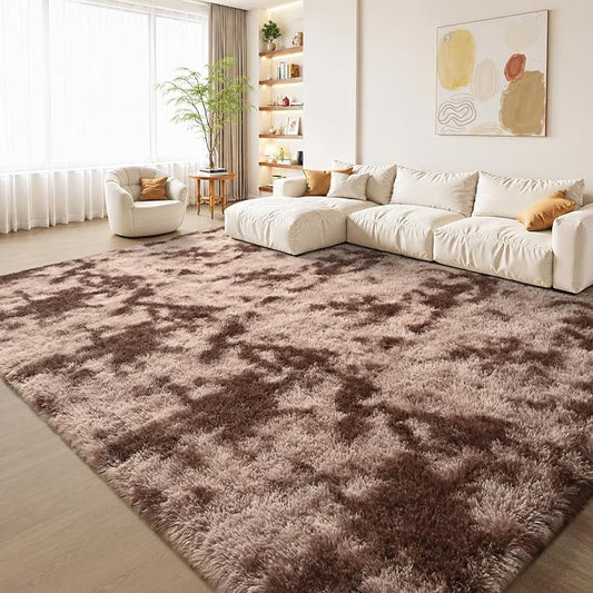 Zentavio Area Rugs for Living Room Large Rugs for Bedroom 8x10 Soft Carpet Fluffy Furry Shag Aesthetic Plush High Pile Gray Throw Rug for Nursery Kids Room Dorm Tie-Dyed Coffee