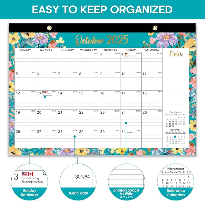 Desk Calendar 2026-2027, 21-Month Calendar Runs Unitl June 2027, Large 17" x 12" Monthly Desktop & Wall Calendar for Home & Office - Floral