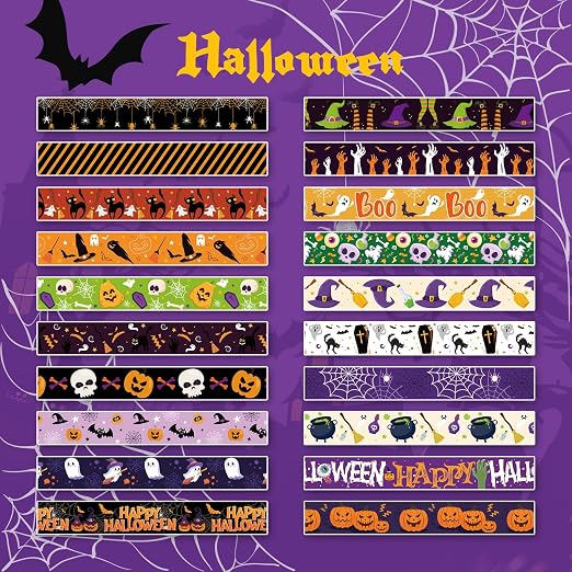 Halloween Washi Tape Set 20 Rolls Halloween Scary Decorative Tape for Kids Holiday DIY Art Crafts Notebook Scrapbooking & Stamping Supplies