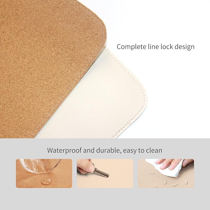 RENMTURE Dual-Sided Mouse Pad, Natural Cork & PU Leather Large Desk Pad for Office and Home Work, Desk Protector Non-Slip, Waterproof, Easy Clean (Apricot,47"x17")